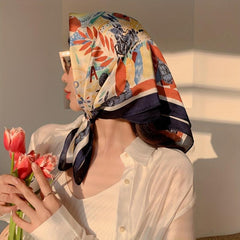 French Style Vintage Square Silk Scarf Bandana Boho Satin Shawl