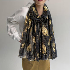 Dotted Leaf Hot Stamping Scarf Vintage Thin Breathable Shawl