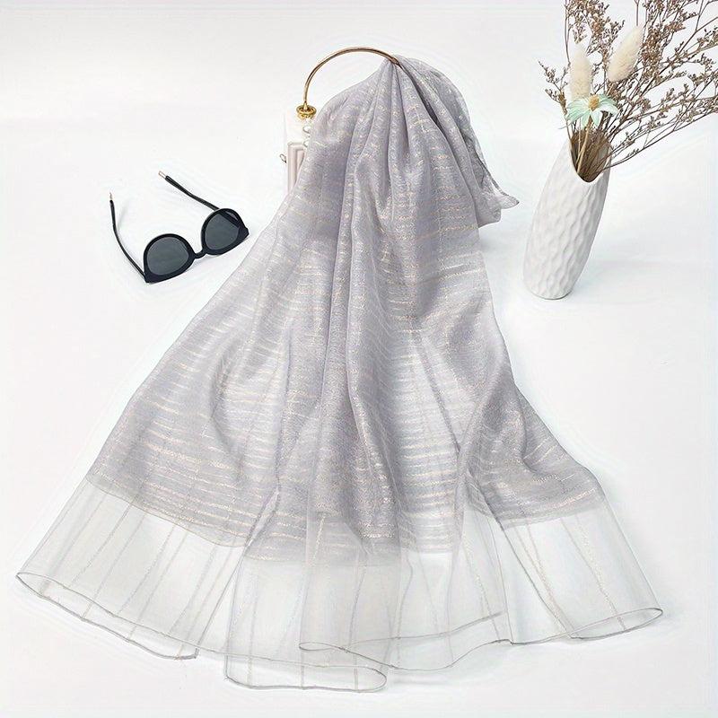 Striped Chiffon Scarf Solid Shawl Head Wrap Hijab Travel Beach Towel
