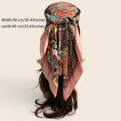 Lucky Tree Print Bandana Vintage Satin Shawl Silk Scarf For Women