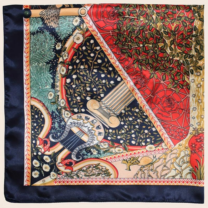 Lucky Tree Print Bandana Vintage Satin Shawl Silk Scarf For Women