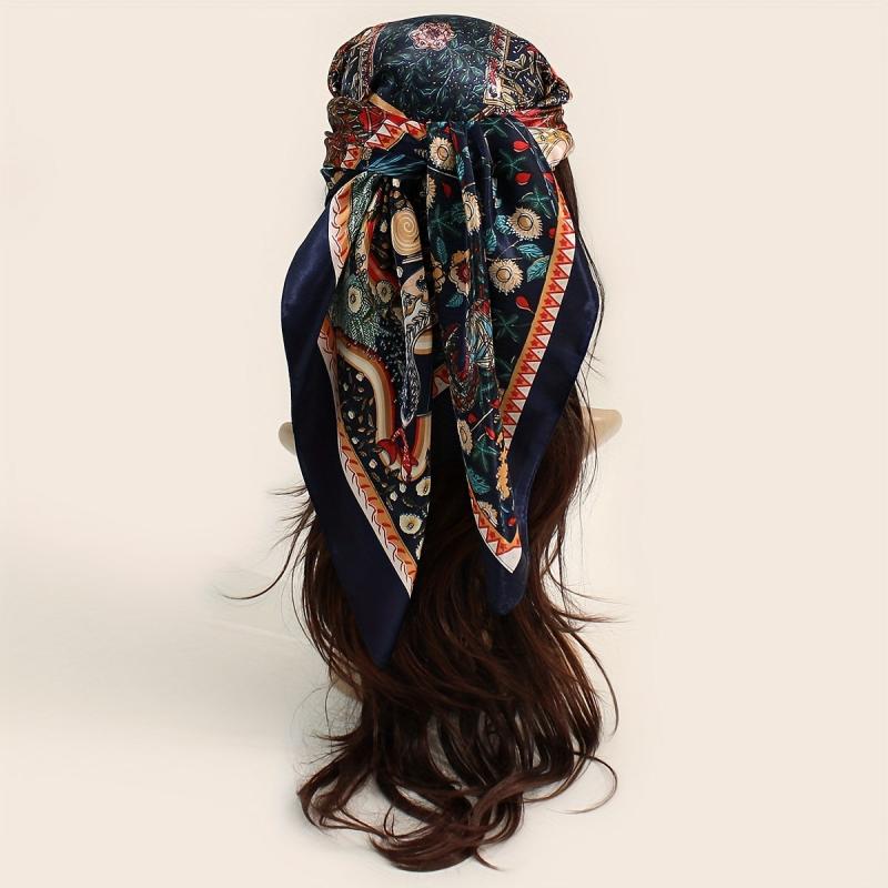 Lucky Tree Print Bandana Vintage Satin Shawl Silk Scarf For Women