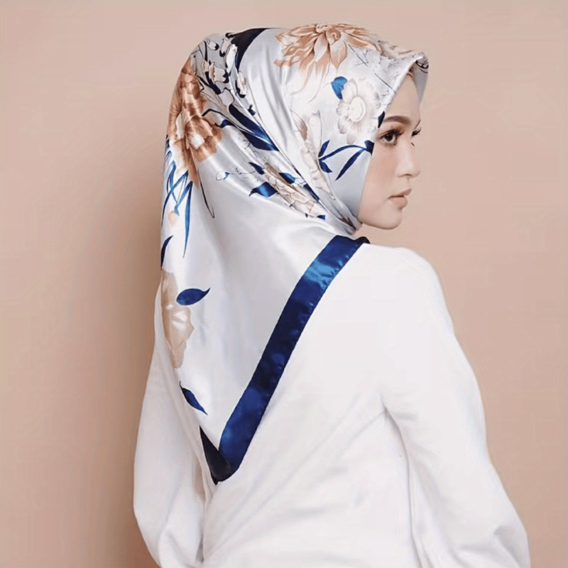 Flower Print Shawl Large Satin Square Scarf Bandana Head Wrap