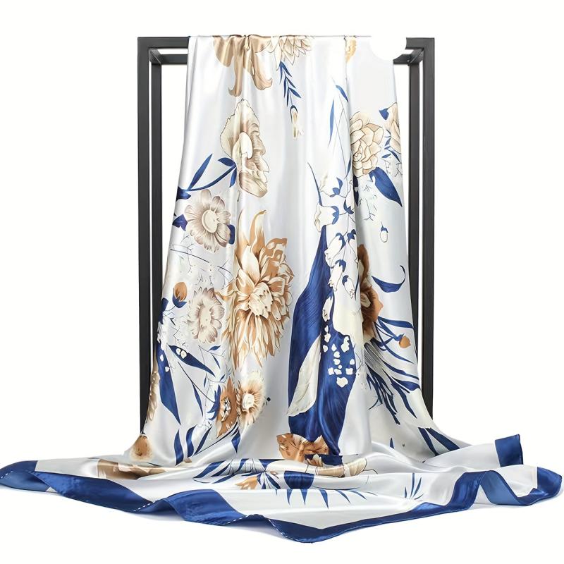 Flower Print Shawl Large Satin Square Scarf Bandana Head Wrap