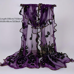 Peacock Velvet Golden Print Long Scarf