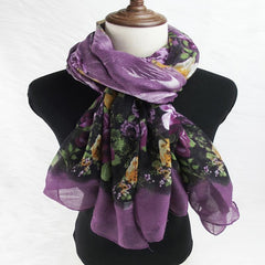 Purple Floral Print Vintage Scarf Warm Shawl Turban Beach Travel Sun