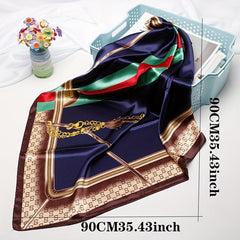 Tassel Chain Print Square Scarf Vintage Shawl Silk Neckerchief Bandana