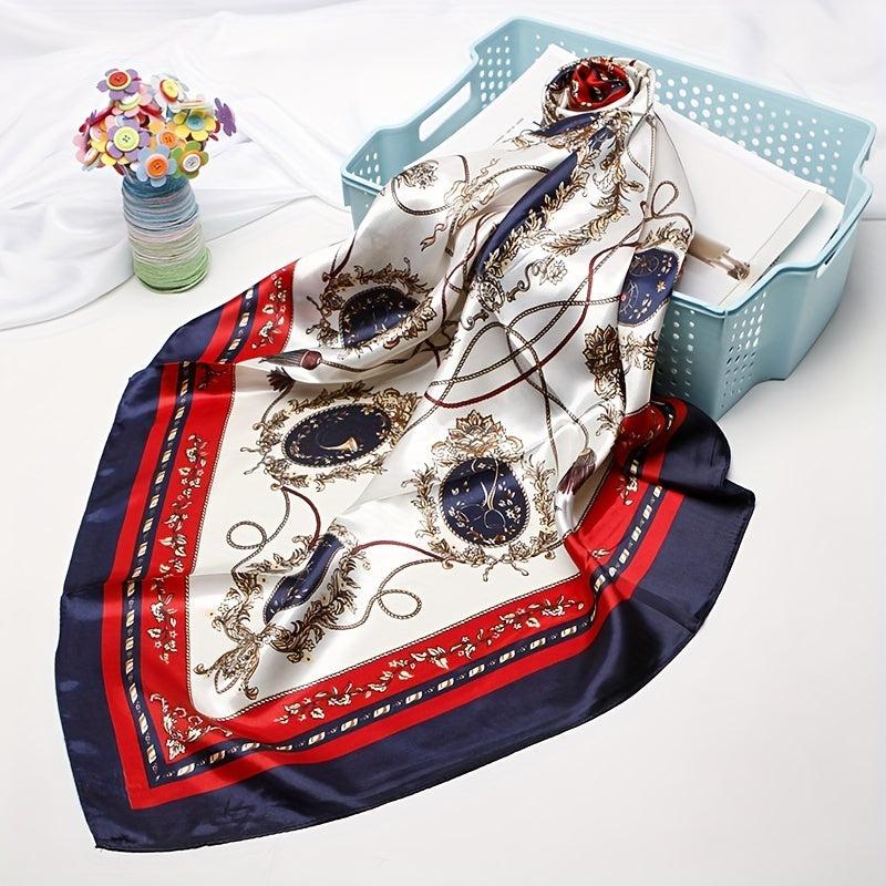 Tassel Chain Print Square Scarf Vintage Shawl Silk Neckerchief Bandana