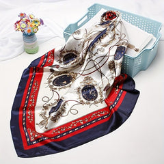 Tassel Chain Print Square Scarf Vintage Shawl Silk Neckerchief Bandana