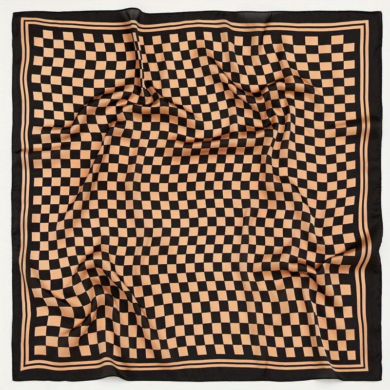 Checkerboard Print Bandana Silk Scarf for Women