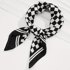 Checkerboard Print Bandana Silk Scarf for Women