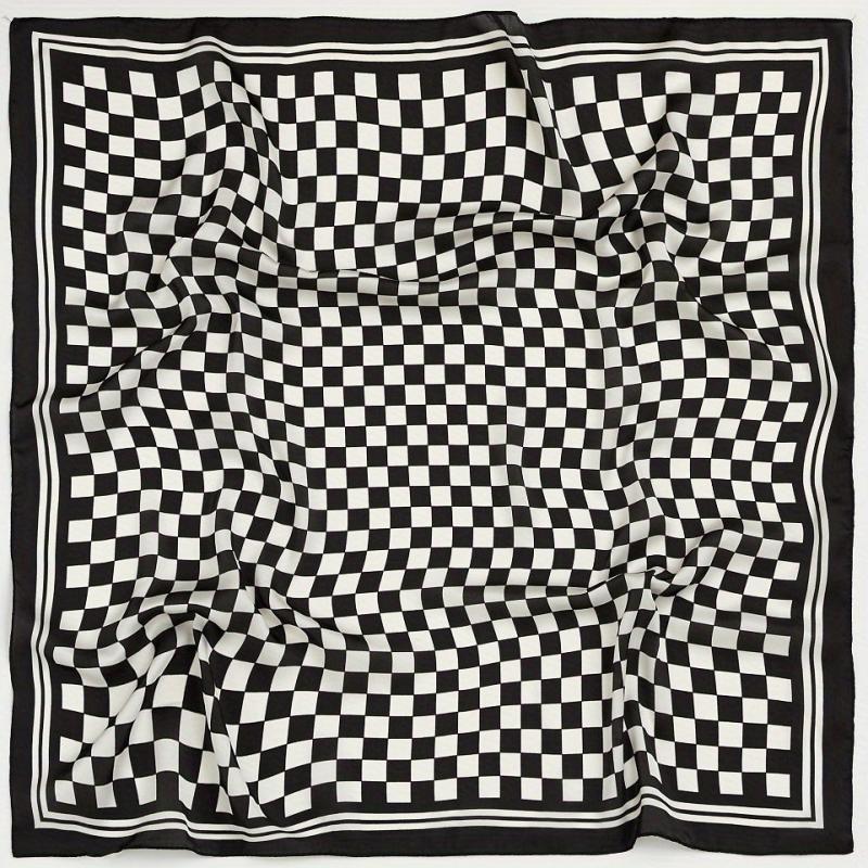 Checkerboard Print Bandana Silk Scarf for Women