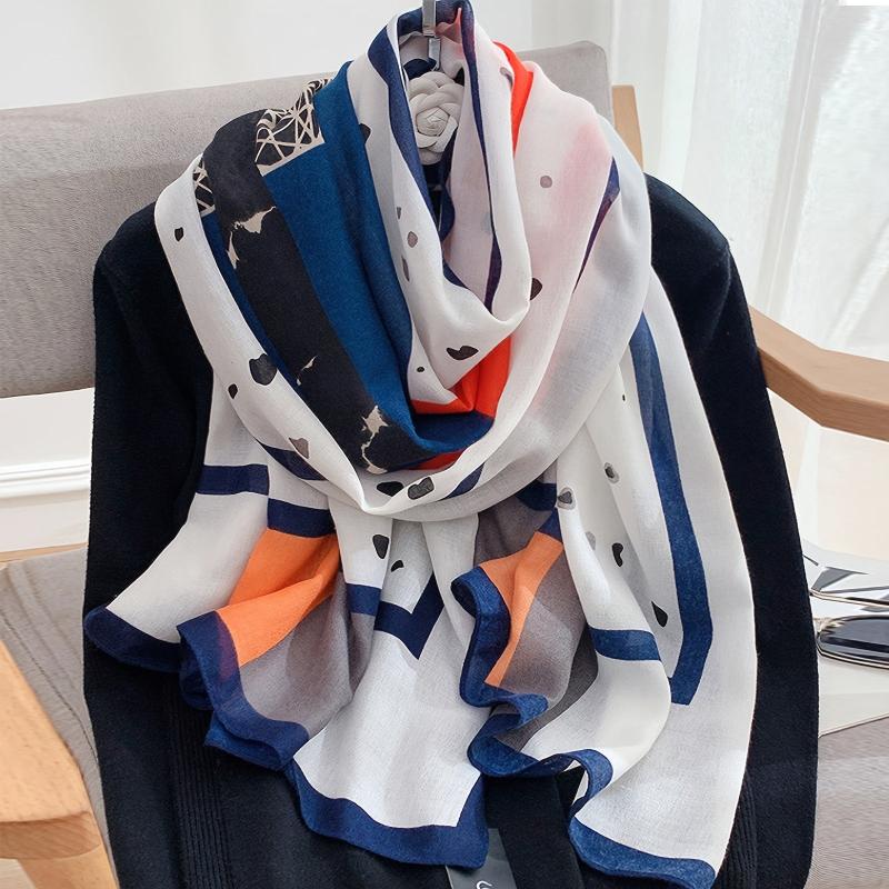 Geometric Print Cotton Linen Shawl Women's Scarf