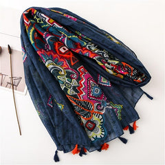 Warm Linen Printed Shawl Retro Colorful Scarf