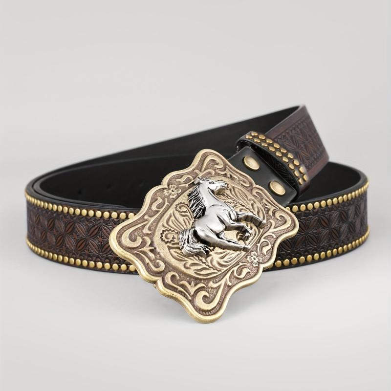 Dark Brown Casual Vintage Embossed Belt