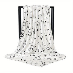 Musical Note Print Silk Square Scarf Satin Shawl for Women