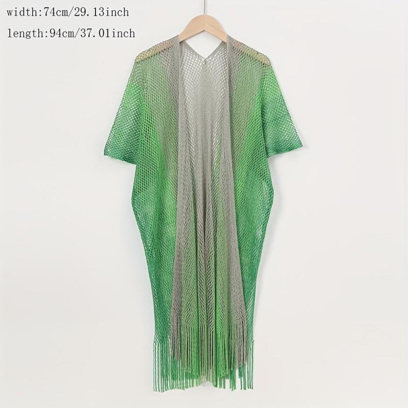 Striped Shawl Cape with Tassel Cover Up