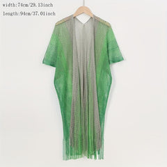 Striped Shawl Cape with Tassel Cover Up