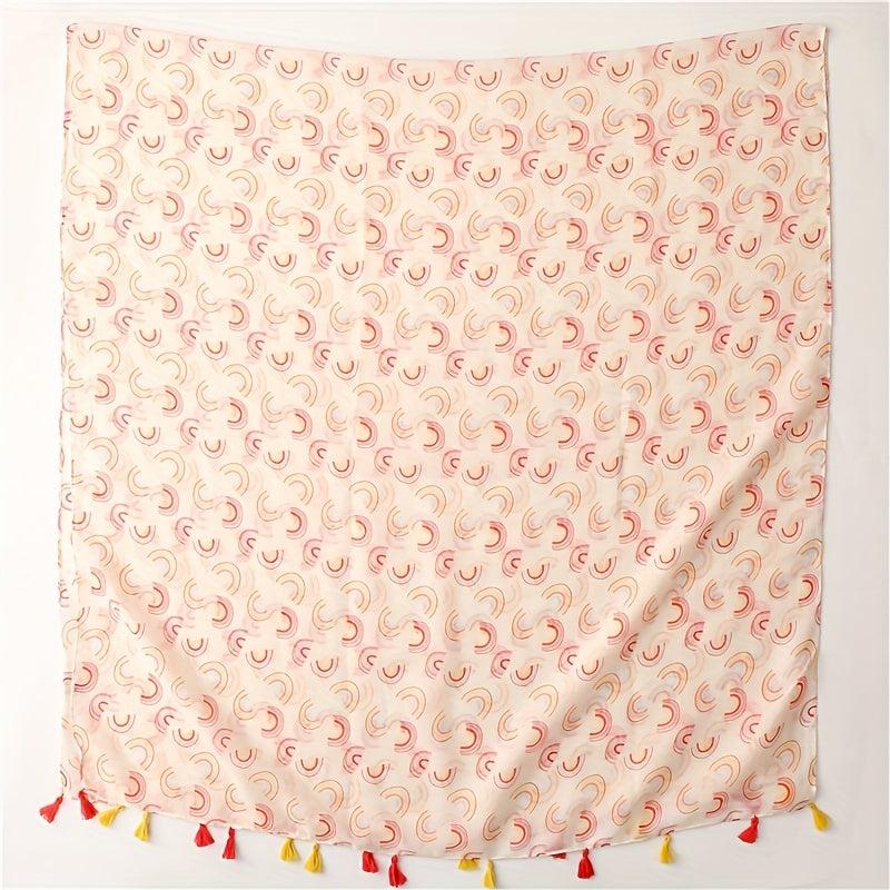 Rainbow Print Pink Voile Scarf Tassel Shawl Boho Head Wraps Women Hijab
