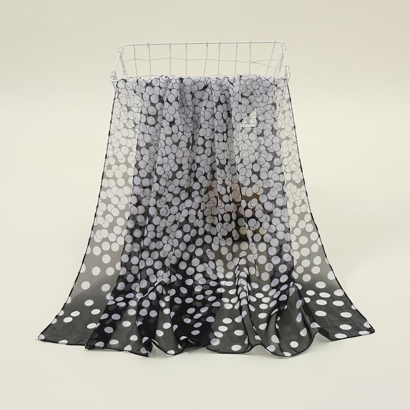 Chiffon Polka Dot Scarf Gradient Head Wrap Sunscreen Shawl