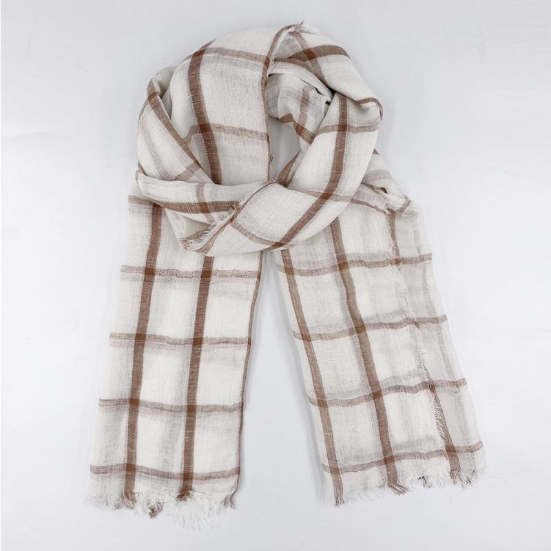 Plaid Linen Tassel Scarf Outdoor Sunscreen Head Wrap