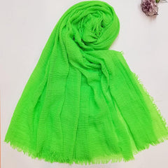 Green Fluorescent Raw Edge Scarf Solid Crepe Shawl Casual Warm Wrap Women