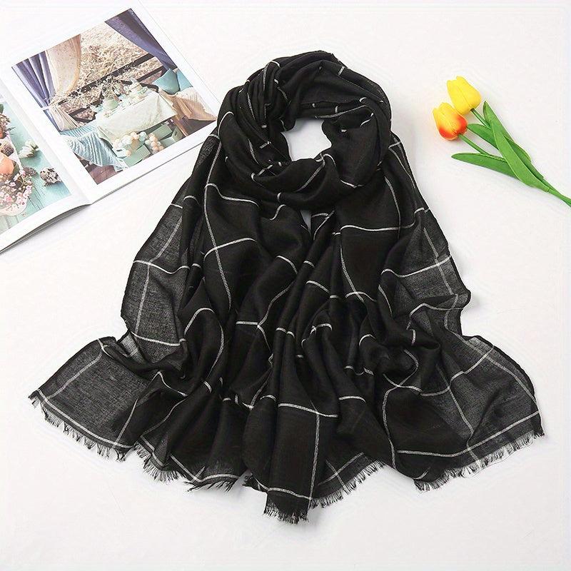 Plaid Print Voile Scarf Solid Casual Headscarf Women Windproof Head Wrap