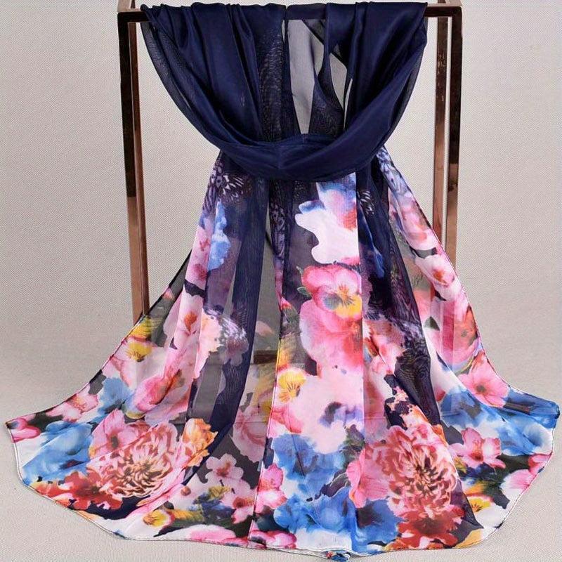 Butterfly Print Silk Scarf Vintage Tie Dye Flower Hijab