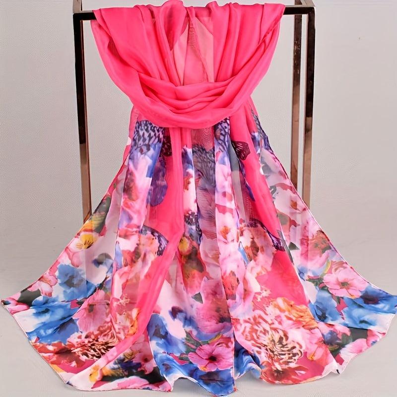 Butterfly Print Silk Scarf Vintage Tie Dye Flower Hijab