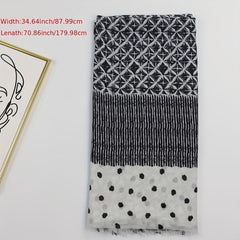 Geometric Dot Print Scarf Frayed Edge Block Shawl Casual Windproof