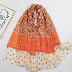 Geometric Dot Print Scarf Frayed Edge Block Shawl Casual Windproof