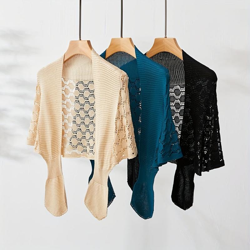 Solid Knitted Shawl Hollow Out Wraps Warm Cape Scarves