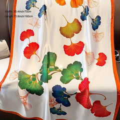 Ginkgo Leaves Print Large Silk Scarf - Sunscreen Beach Towel