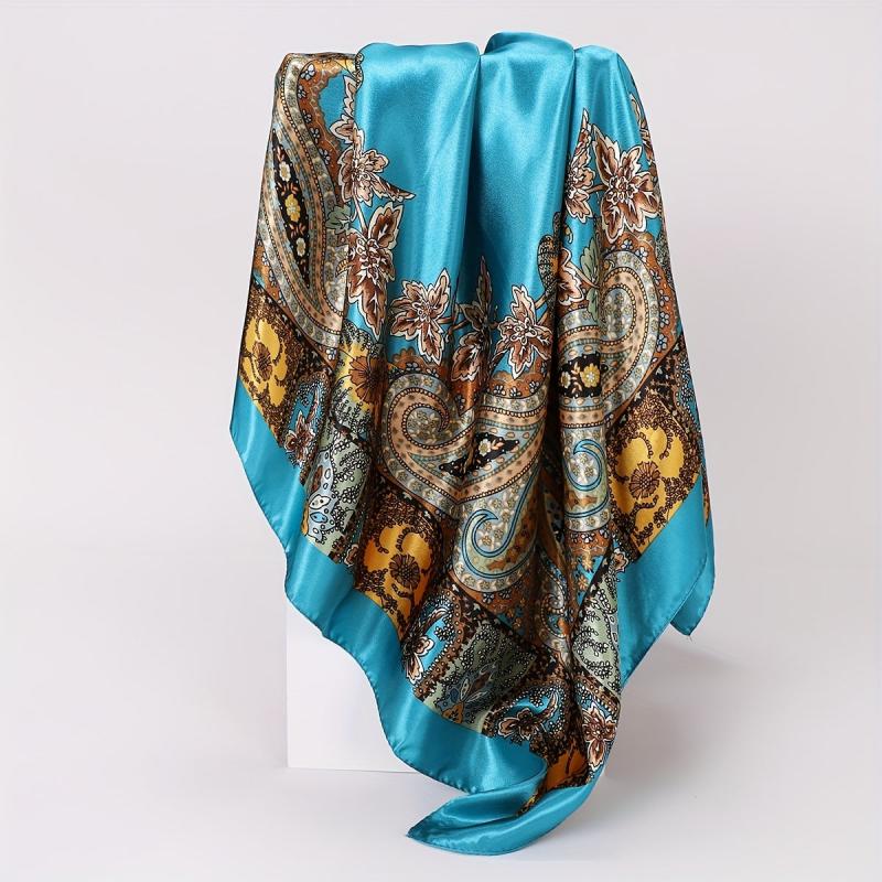 Vintage Paisley Print Square Scarf Silk Satin Bandana