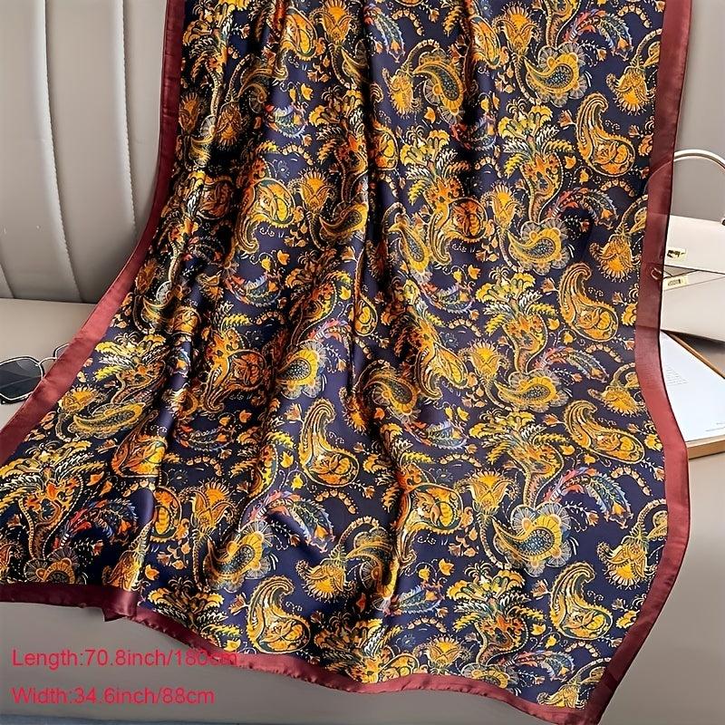 Vintage Paisley Print Scarf Classic Satin Warm Shawl Silk Scarves