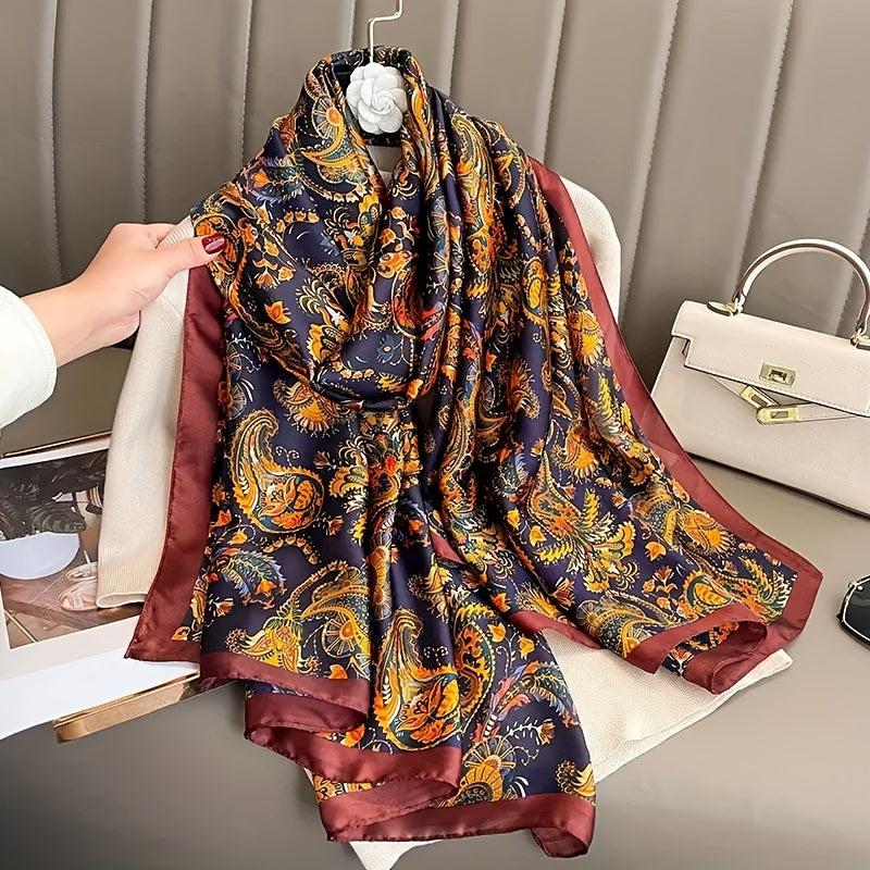 Vintage Paisley Print Scarf Classic Satin Warm Shawl Silk Scarves