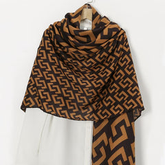 Brown Geometric Plaid Print Scarf Women Warm Shawl Windproof Head Wrap Hijab