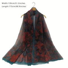Floral Print Scarf Casual Shawl Wrap Allover Pattern Head Wrap for Daily