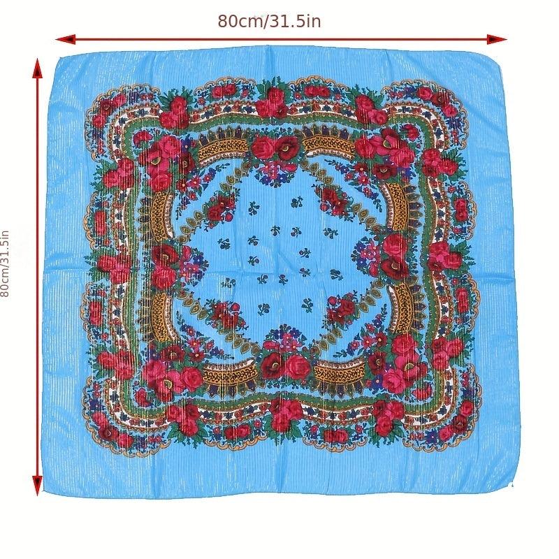 Boho Flower Print Bandana Square Scarf Vintage Shawl Head Wrap Turban