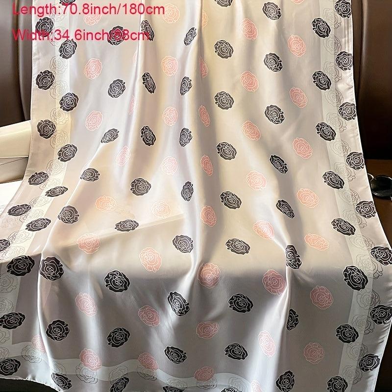 Camellia Print Thin Scarf Satin Shawl Classic Silk Head Wrap Sunscreen Travel