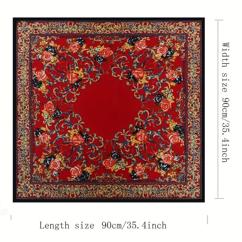 Boho Floral Print Satin Bandana Vintage Square Scarf Silk Shawl