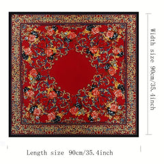 Boho Floral Print Satin Bandana Vintage Square Scarf Silk Shawl