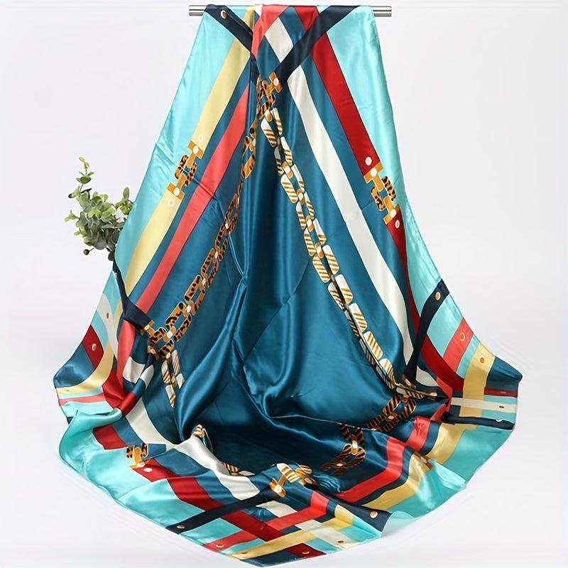 Vintage Satin Square Scarf Soft Block Printed Bandana Silk Windproof Head Wrap