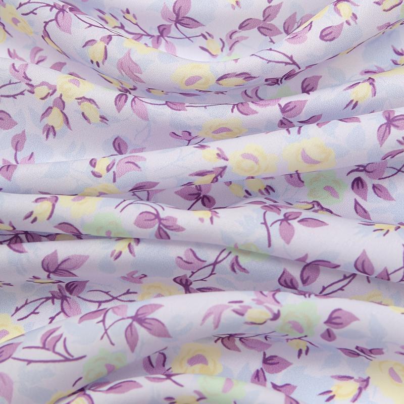 Purple Floral Print Bandana Satin Square Scarf Neckerchief Head Wrap