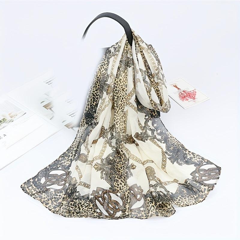 Leopard Chain Print Chiffon Scarf Thin Breathable Casual Shawl