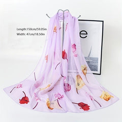 Rose Print Thin Scarf Breathable Shawl Solid Hijab Head Wraps Sunscreen