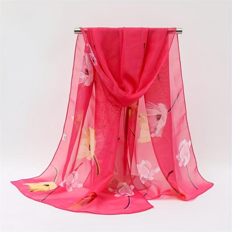 Rose Print Thin Scarf Breathable Shawl Solid Hijab Head Wraps Sunscreen