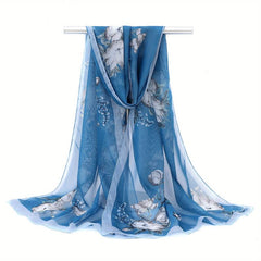 Vintage Flower Print Chiffon Scarf Thin Breathable Silk Head Wrap