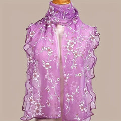 Ruffles Flower Embroidery Scarf Gauze Shawl for Spring & Summer
