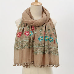 Vintage Flower Embroidery Scarf Boho Tassel Shawl Classic Head Wraps Women Hijab